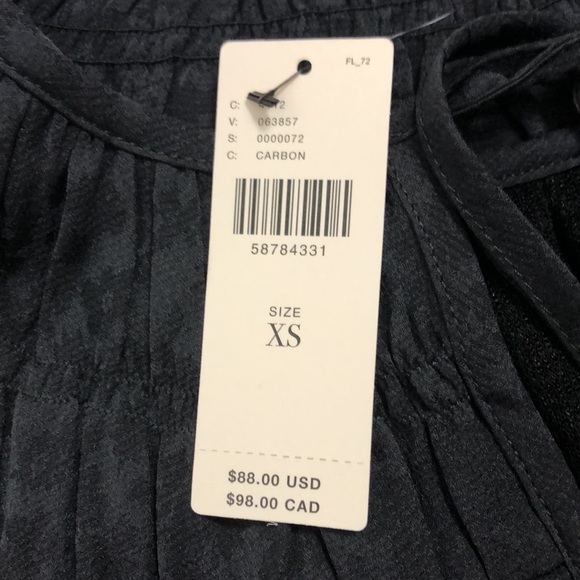 💙 XS 💙 NWT Anthro Top Shirred Trim Puff Sleeves Spliced Neck Tie Neck - Picture 3 of 10